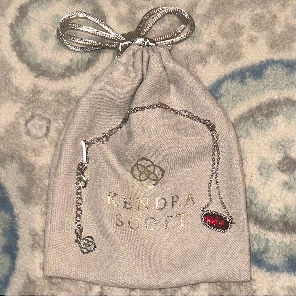 Kendra Scott Elisa Silver Necklace with Garnet Stone